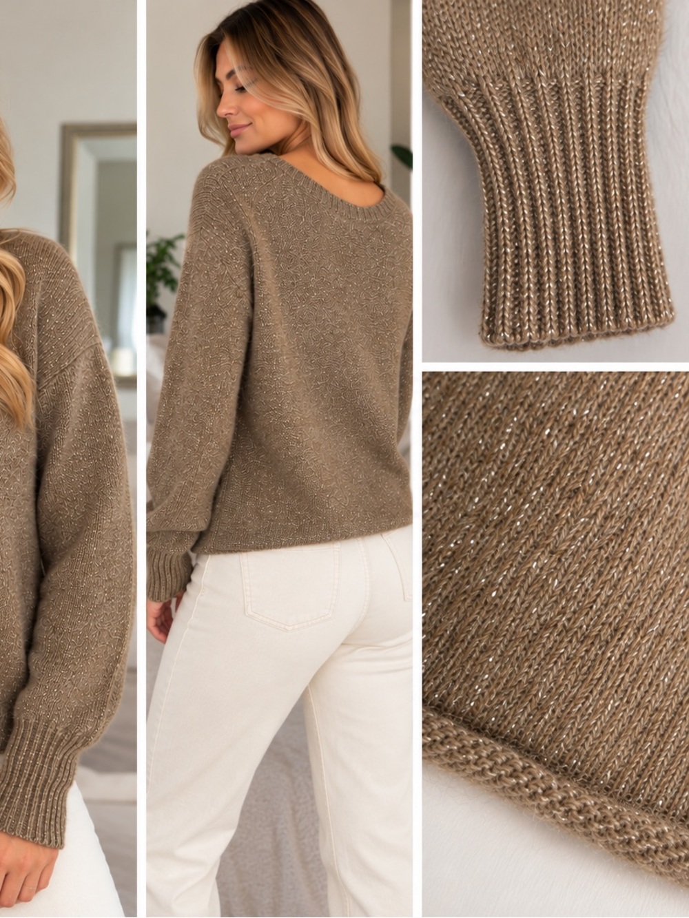 J. Crew Metallic Taupe Crewneck Sweater